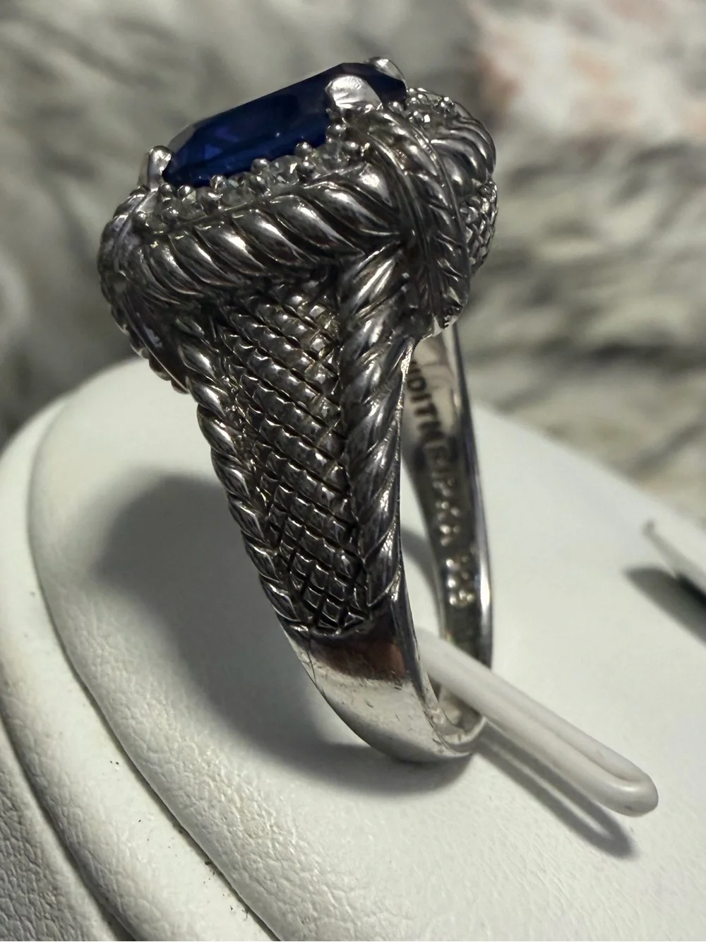 Judith Ripka 925 Sterling Silver Blue Sapphire Statement Ring Size 9